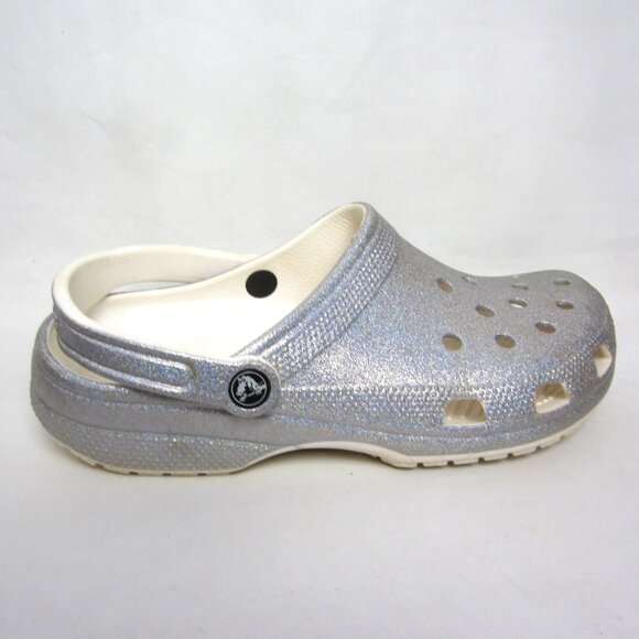 CROCS Classic Clog Women's 11 Silver Glitter Shimmer EUC Sparkle - Picture 6 of 13